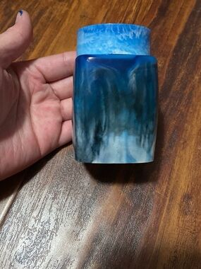 Blue and white resin Jar